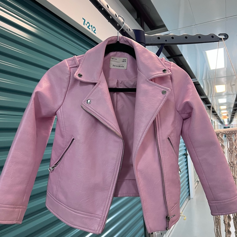 Zara Girls pink faux leather jacket